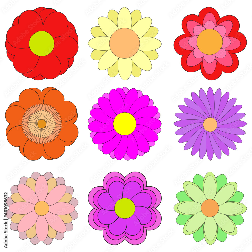 Set of colorful flowers, garden design Set of colorful flowers, garden design