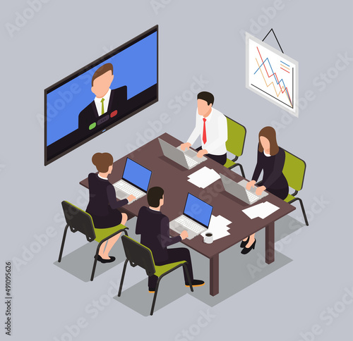 Project management and financial report strategy. Consulting team. Collaboration concept with collaborative people. Isometric business analysis planning.