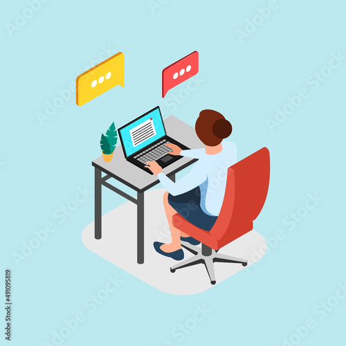 Workplace. Working on computer. Businessman looking at the laptop screen.