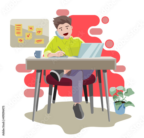 Workplace. Working on computer. Businessman looking at the laptop screen.