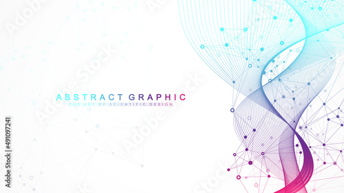 Digits abstract background with connected line and dots, wave flow. Digital neural networks. Network and connection background for your presentation. Graphic polygonal background. Vector illustration.