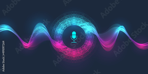 Voice assistant concept. Vector sound wave. Voice and sound recognition equalizer wave flow background. Personal assistant and voice recognition. Abstract amplitude of sound. Vector Illustration