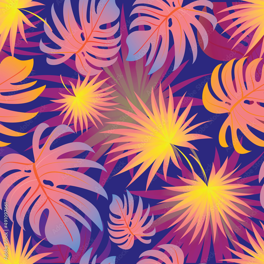 Palm. Seamless pattern with branches and leaves of tropical plants, trees. Vector image. Palm. Seamless pattern with branches and leaves of tropical plants, trees. Vector image.