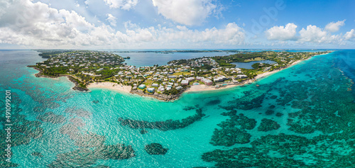 Wide angle aerial panorama of Bermuda coastline