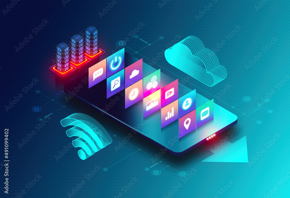 Fototapeta premium Progressive Web App Concept - PWA - 3D Illustration