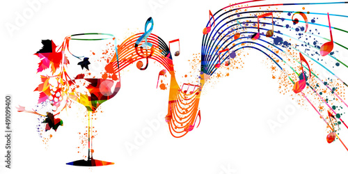 Colorful wine glass with vine vector illustration. Party flyer, wine tasting event, wine festival, celebrations, restaurant poster. Wine drink design for brochure, invitation card, menu, promotion