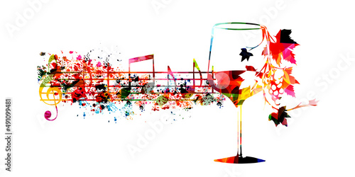 Colorful wine glass with vine vector illustration. Party flyer, wine tasting event, wine festival, celebrations, restaurant poster. Wine drink design for brochure, invitation card, menu, promotion