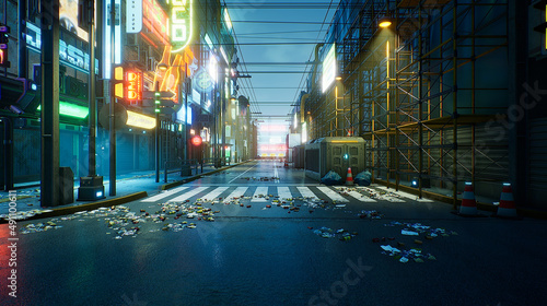 Cyberpunk city with space for add character. 3d render © kinwun