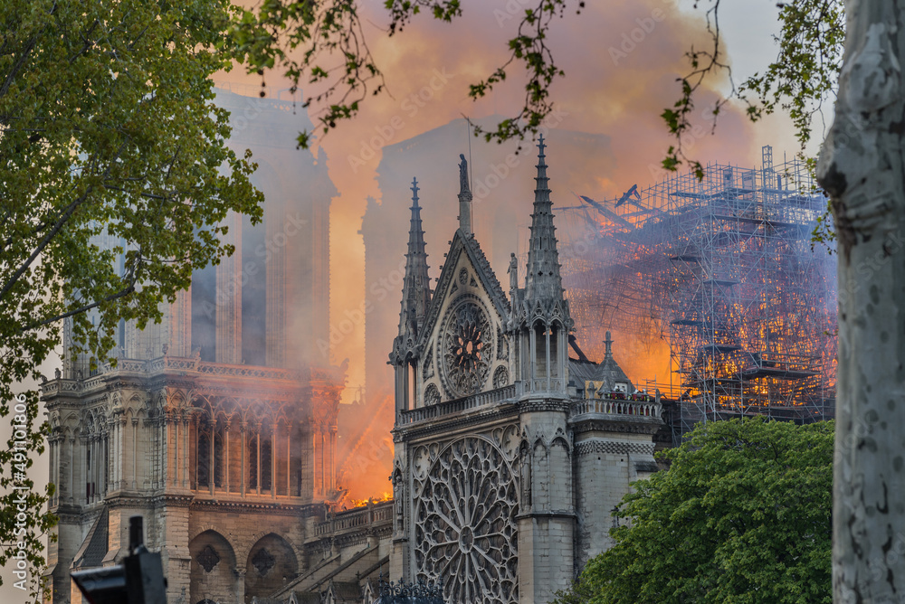 Notre Dame on fire - obrazy, fototapety, plakaty 