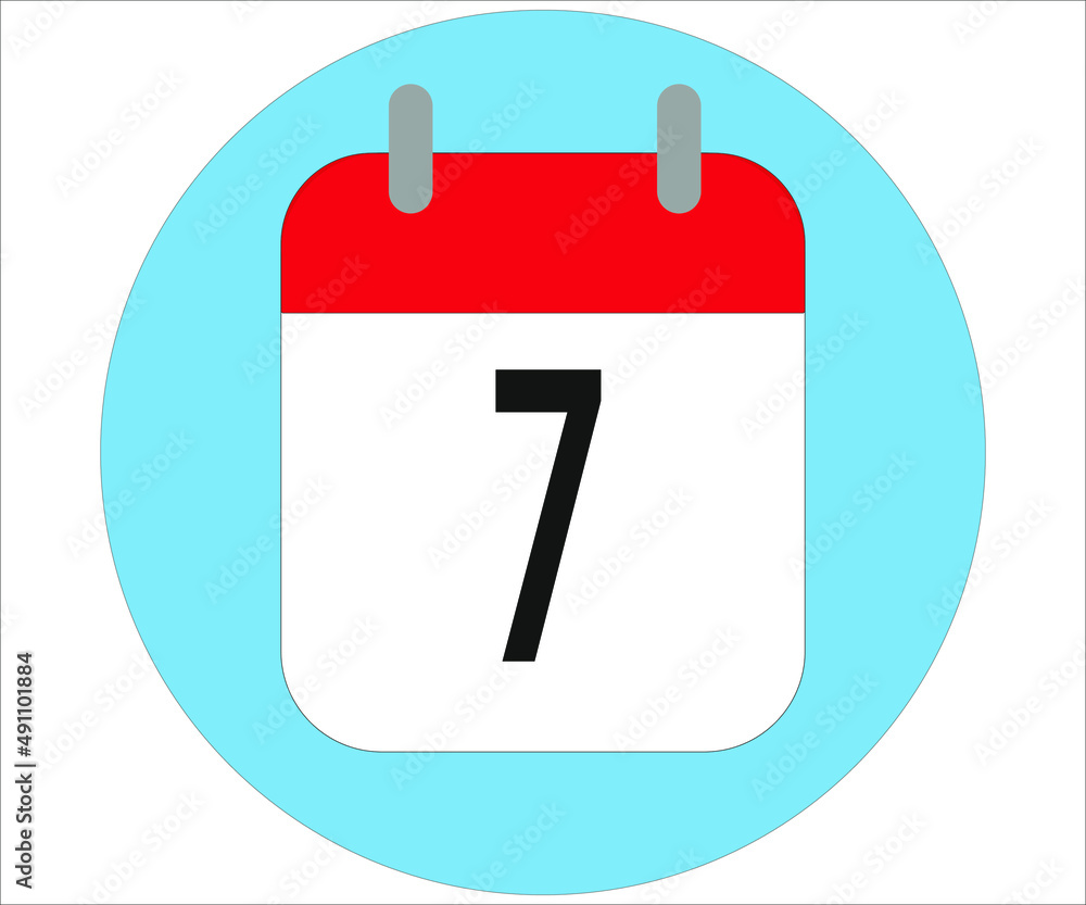 day 7 red calendar icon with blue circle on white background day 7 red calendar icon with blue circle on white background