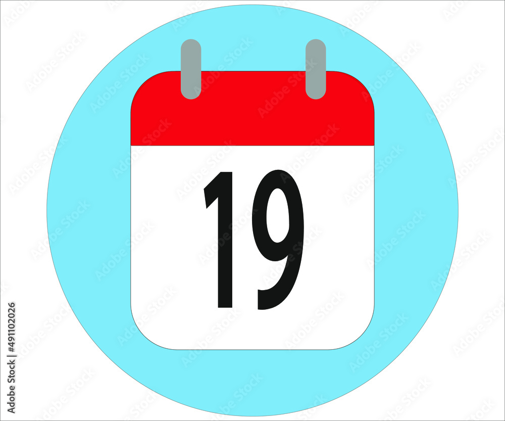 day 19 red calendar icon with blue circle on white background day 19 red calendar icon with blue circle on white background