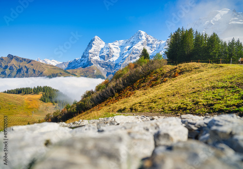 Mountain scenery in the Swiss Alps. Mountains peaks. Natural landscape. Mount...