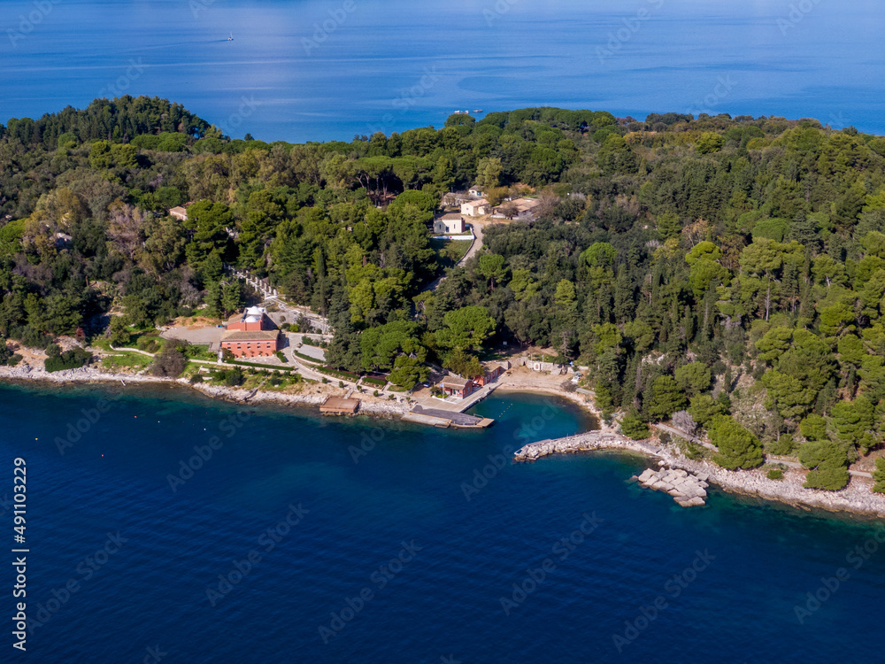Aerial drone photo of  videos island in corfu,  greece