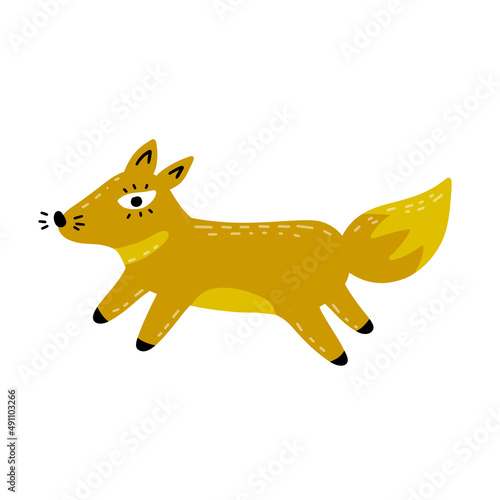 Cute fox in modern simple flat style. Isolated vector illustration. Funny cute animal with red tail. Forest sly predator.