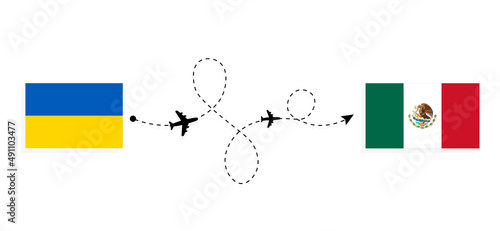 Flight and travel from Ukraine to Mexico by passenger airplane Travel concept