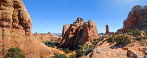 Panoramic view of dramatic rock formations and towers in Arches National Park  © Jason Busa
