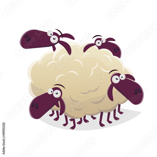 funny cartoon illustration of a herd of sheep