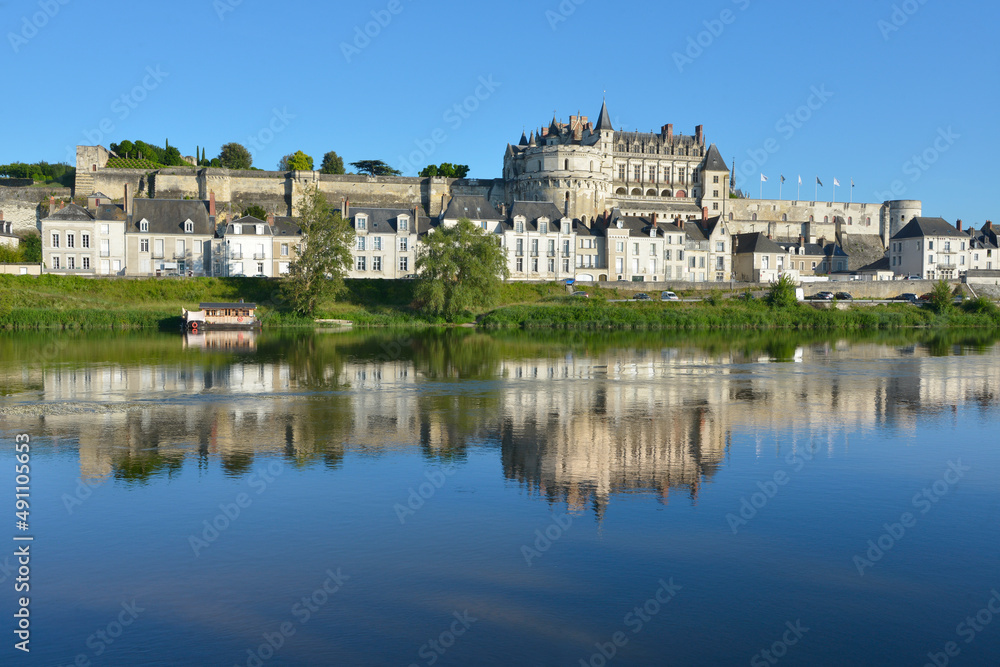 Magnificent castle very famous with its reflections on river Loire at Amboise, a commune in the Indre-et-Loire department in central France.