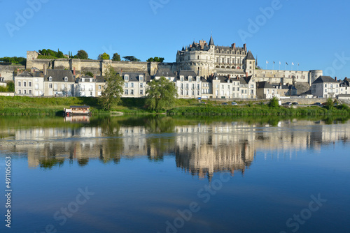 Magnificent castle very famous with its reflections on river Loire at Amboise  a commune in the Indre-et-Loire department in central France.