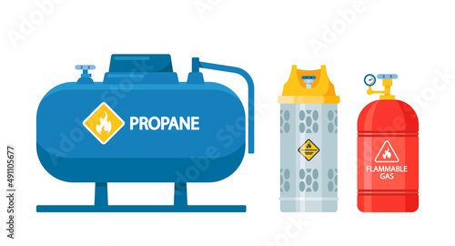 Set of Icons Gas Cylinders, Lpg Gas-bottles, Cylindrical Containers and Tanks with Liquefied Compressed Gases