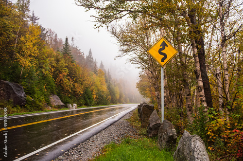 Curves Ahead Road Sign - Adirondack Park - NY