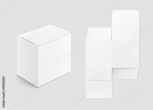 Folding cardboard packaging. Great for placing your design. Front view. Vector illustration. Can be use for cosmetic, food, medicine and etc. Ready for your design. EPS10.