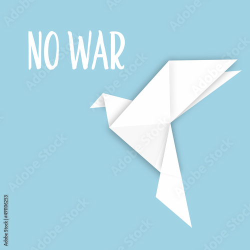 Vector illustration of flying peace dove in origami style. White pigeon. Say no to war