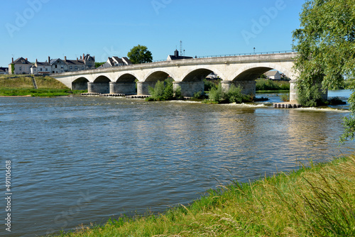 River Loire and bridge of Général Leclerc at Amboise, a commune renowned for its magnificent castle, in the Indre-et-Loire department in central France. 