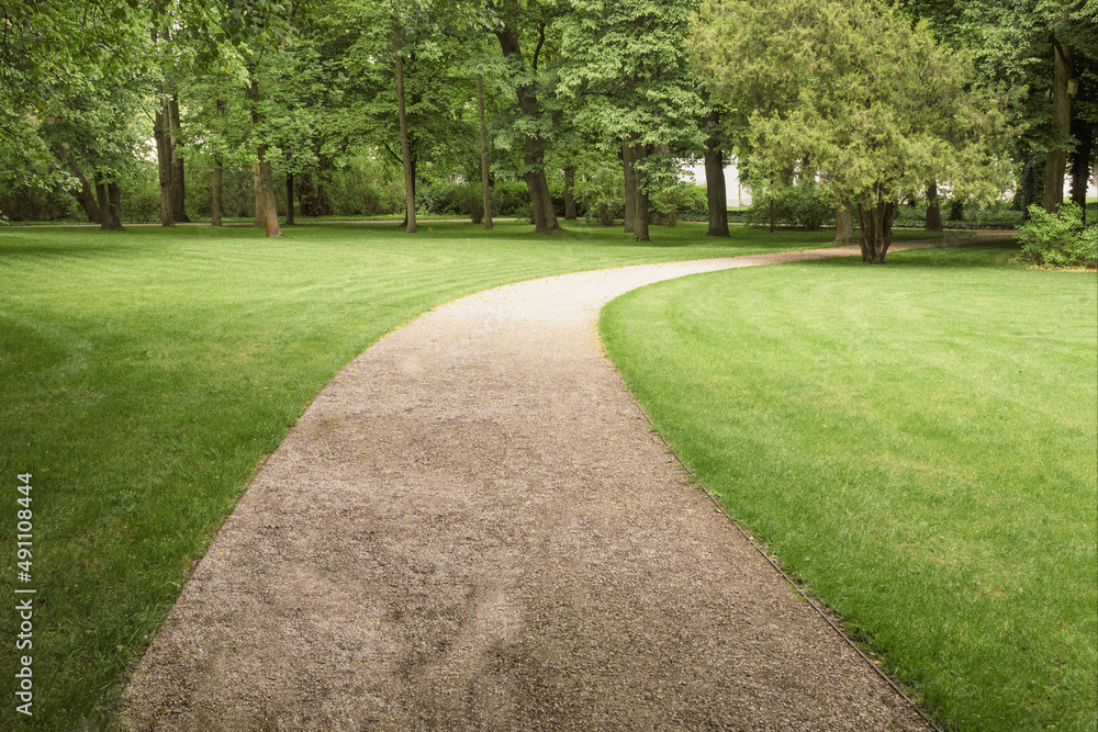 An artificial path on a lawn of fresh grass An artificial path on a lawn of fresh grass