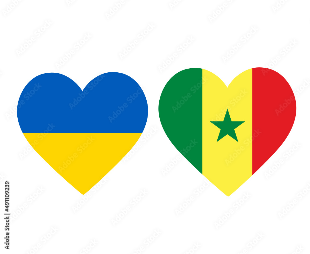 Ukraine And Senegal Flags National Europe And Africa Emblem Heart Icons Vector Illustration Abstract Design Element Ukraine And Senegal Flags National Europe And Africa Emblem Heart Icons Vector Illustration Abstract Design Element