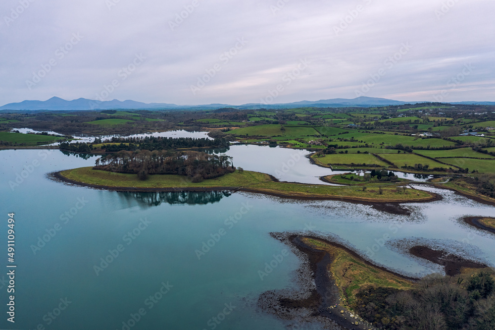 aerial view of winter countryside morning, Northern Ireland