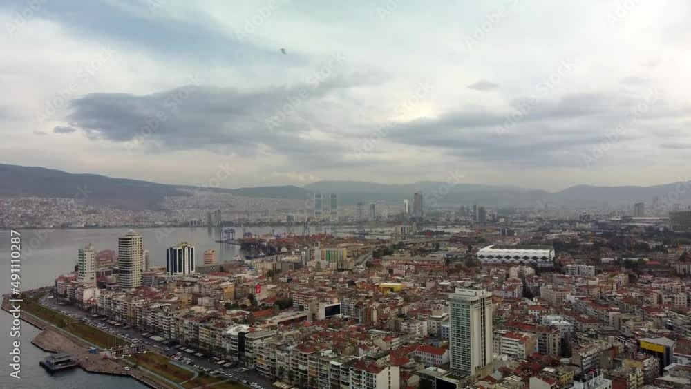 Modern city aerial view.izmir Turkey. High quality 4k footage Modern city aerial view.izmir Turkey. High quality 4k footage