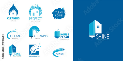 Cleaning services logo collection in blue colors