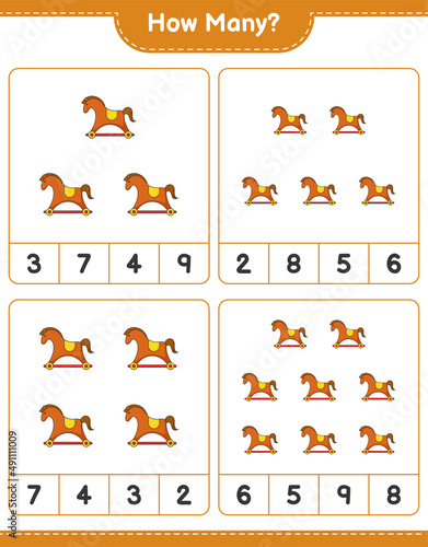 Counting game, how many Rocking Horse. Educational children game, printable worksheet, vector illustration © Pure Imagination