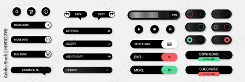Set of vector buttons for websites, mobile applications. Neumorphism and toggles design. Light Web UI Elements and button for web and mobil app