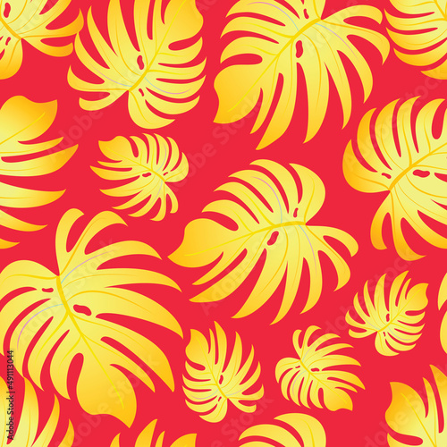 Palm. Seamless pattern with branches and leaves of tropical plants  trees. Vector image. 