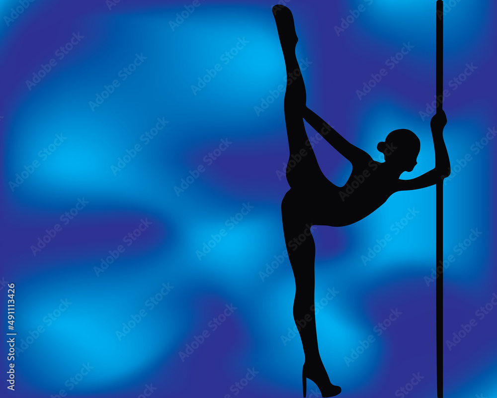 Vector Pole Dancer Over a Blue Abstract Background