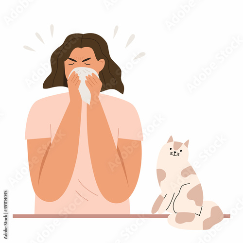 Woman with allergy from cat fur