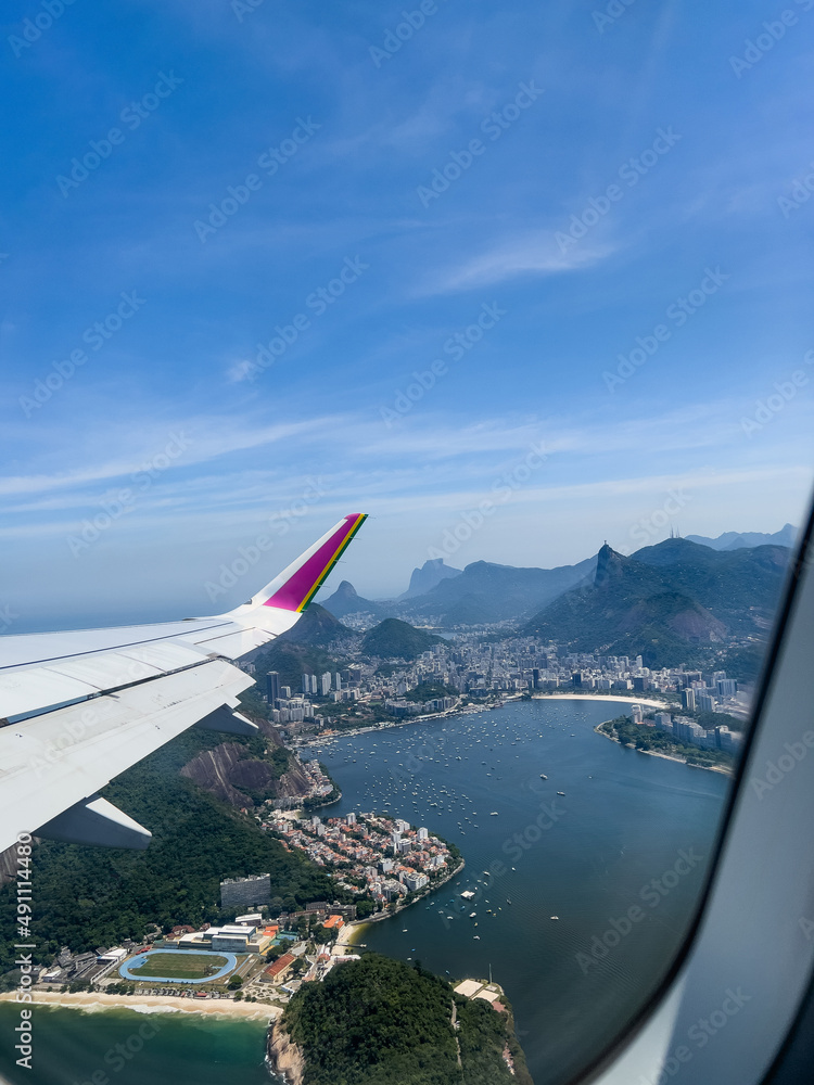 Spectacular view of Rio de Janeiro from a plane window