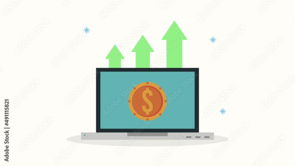 laptop computer device with coin and arrows laptop computer device with coin and arrows
