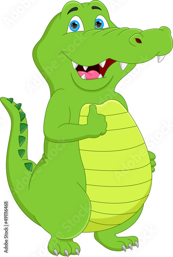 cute crocodile cartoon thumb up on white background