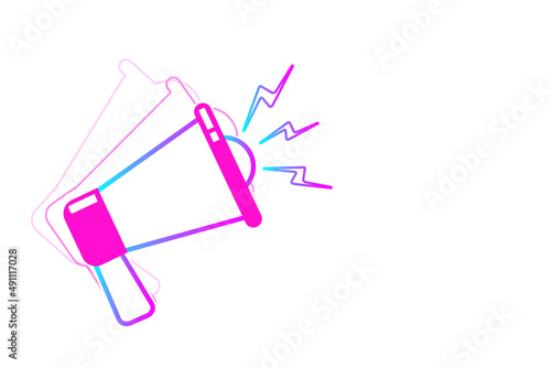 Neon Blue and Pink Vector Loudspeaker icons set in outline style. Flat vector illustration design. Speaker, Megaphone. Advertising and promotion symbol. Social media, multimedia, and marketing concept