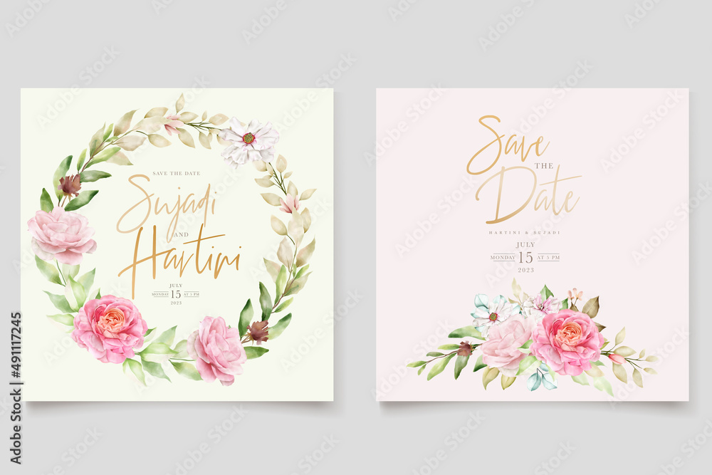 elegant watercolor floral wedding card set