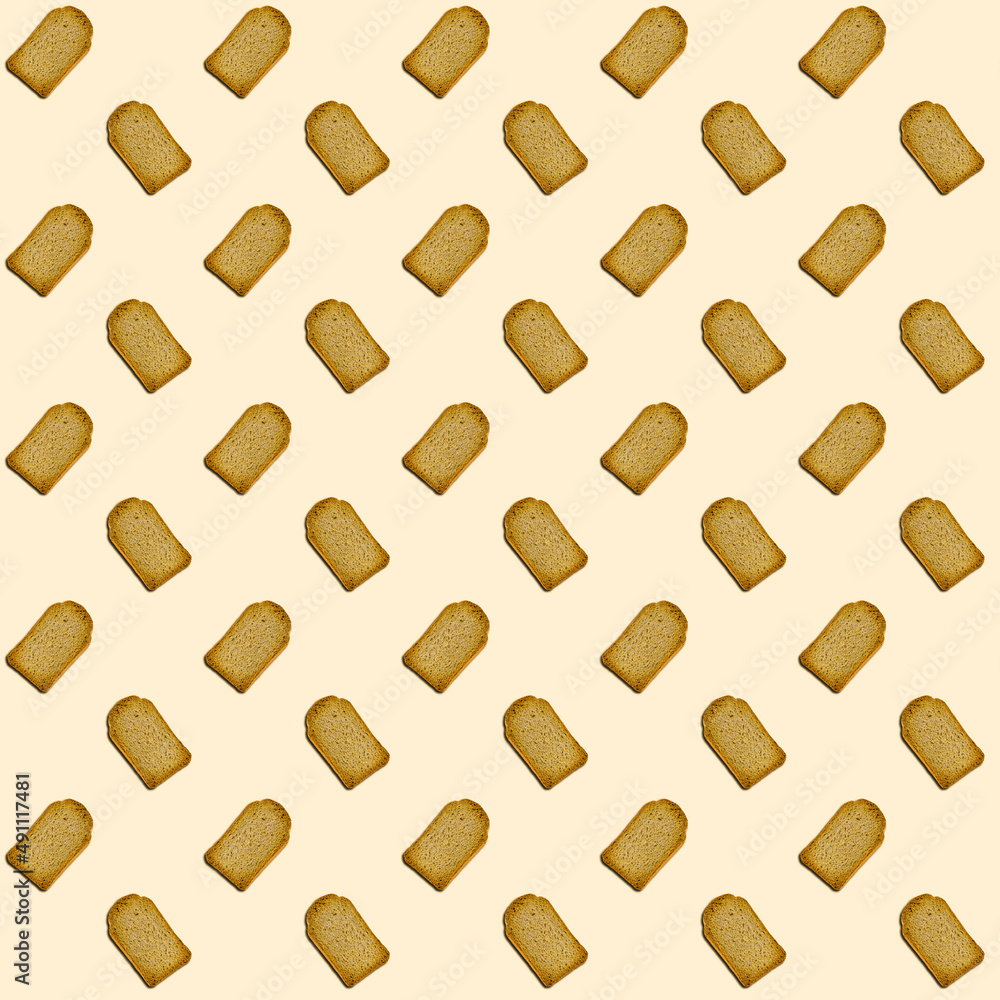 A slice of toast pattern on beige background A slice of toast pattern on beige background
