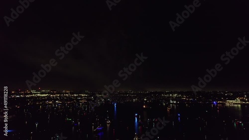 Aerial view of Fireworks at Night over water