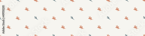 Gender neutral sprigged foliage seamless vector border. Simple whimsical botanical 2 tone pattern. Kids nursery wallpaper or scandi ribbon