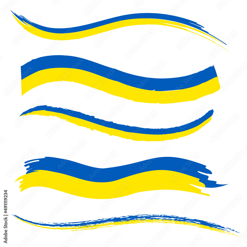 Ukrainian national flag. Blue and yellow stripes, hand drawn ribbon. Support and help Ukraine. Ukrainian national flag. Blue and yellow stripes, hand drawn ribbon. Support and help Ukraine.
