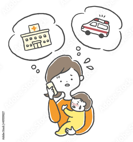 子供の急な発熱で病院に電話する母親