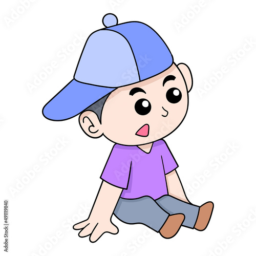 cute boy kid sitting thinking, doodle icon image kawaii