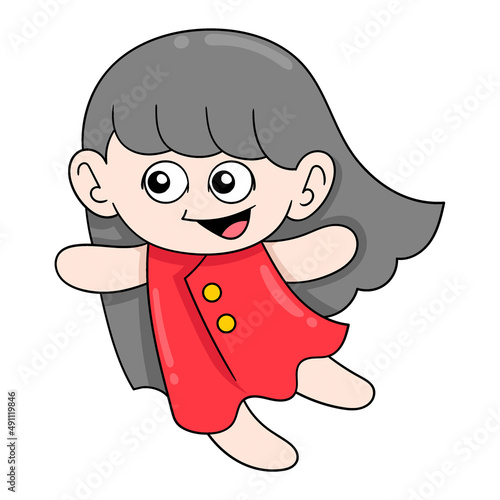 cute girl with happy face playing, doodle icon image kawaii